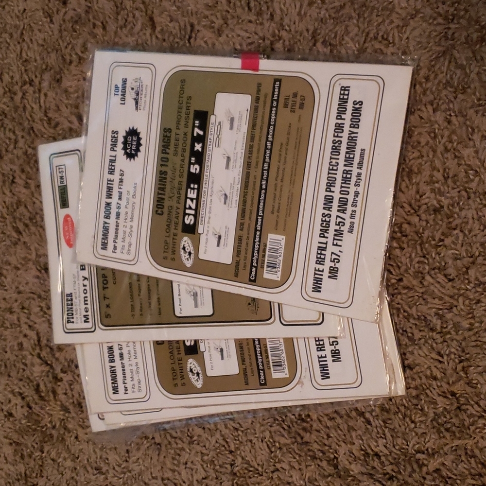 5 x 7 top loading white refill pages